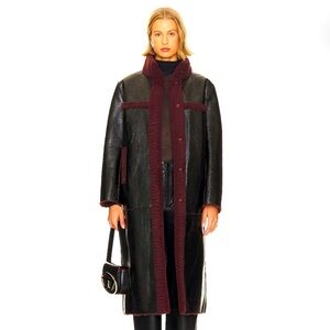 Apparis Black Coat with Burgundy Trim